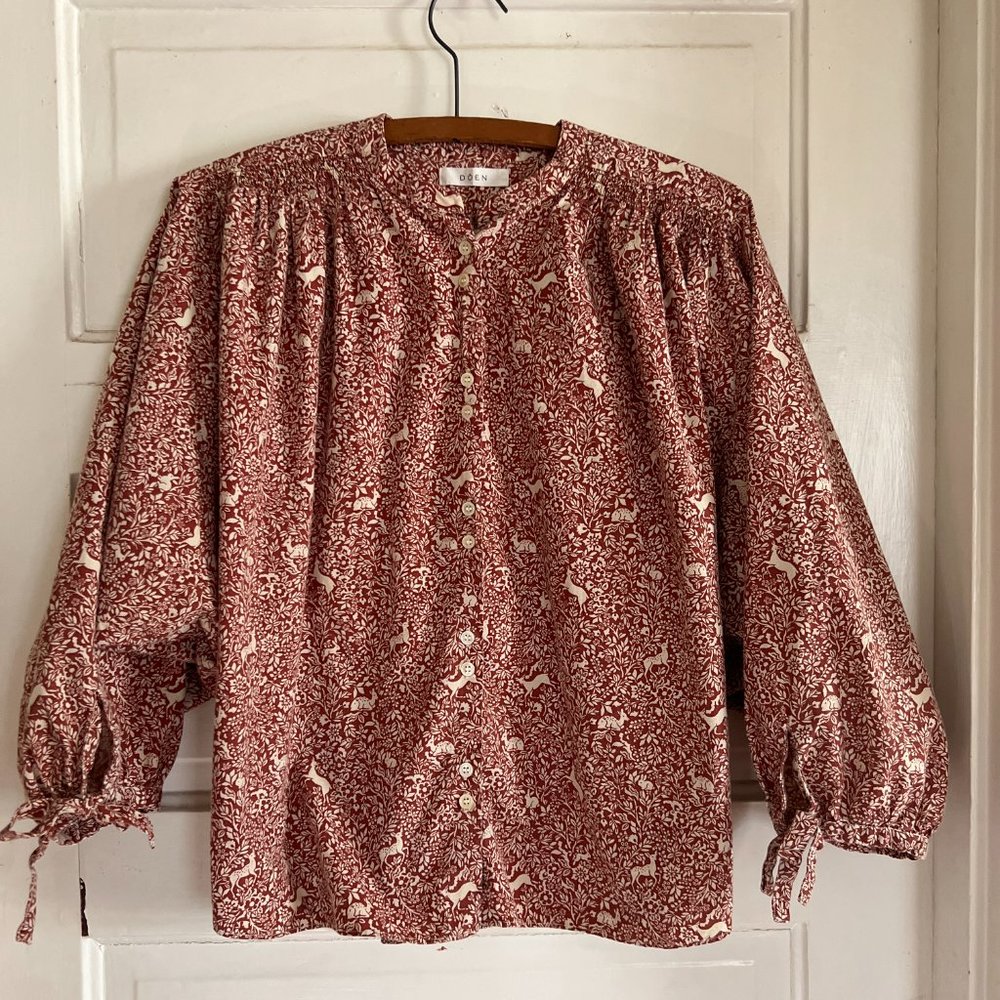 DÔEN O'Keefe Top Blouse Rust Cream Prancing Fawn Floral Small